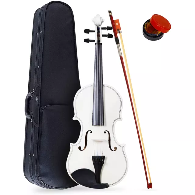 4/4 Full Size Acoustic Violin Set with Case Bow Rosin for Student Beginner White
