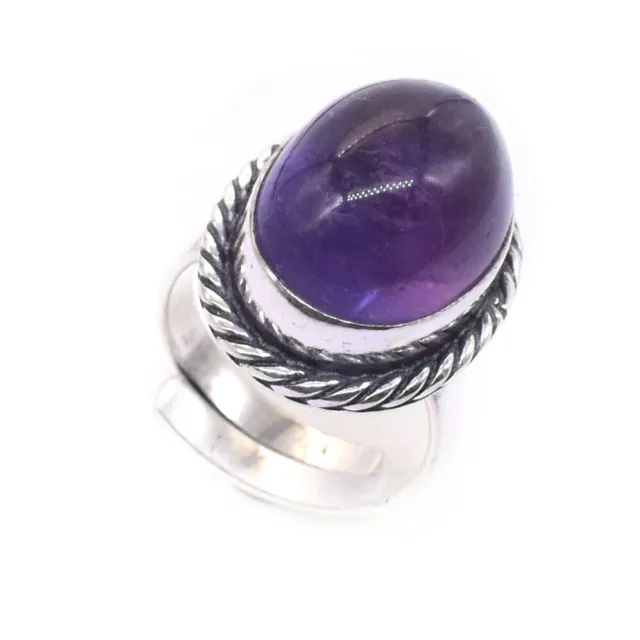 Natural Amethyst Rings Anniversary Gift 925 Sterling Silver Adjustable Ring