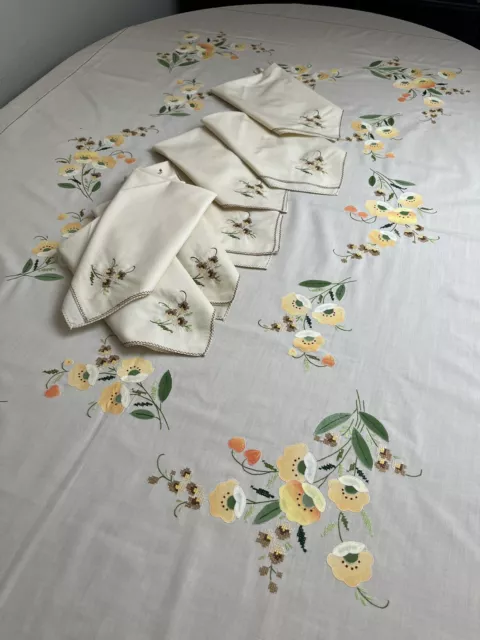 Vintage Hand Embroidered Tablecloth & Napkins ~ Large~Appliqué Vintage Hand Embroidered Tablecloth & Napkins ~ Large~Appliqué