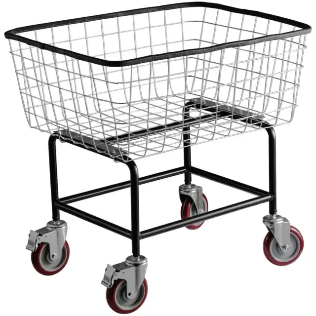 Steel Rolling Laundry Storage Cart 2.5 Bushel Wire Laundry Basket with Wheels