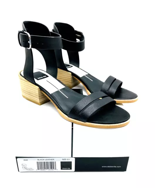 Dolce Vita Rae Ankle Strap Leather Sandals- Black, US 6.5M