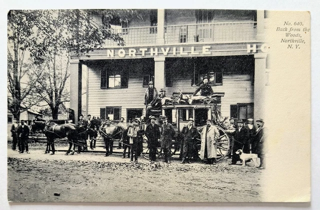 Northville New York Back from the Woods NY Men & Stagecoach 1928 Postcard L4