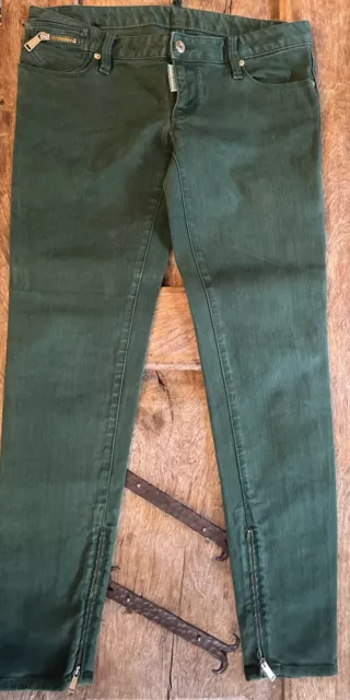 Dsquared2 Dark Green Skinny Jean With Zipper Low Waisted 44