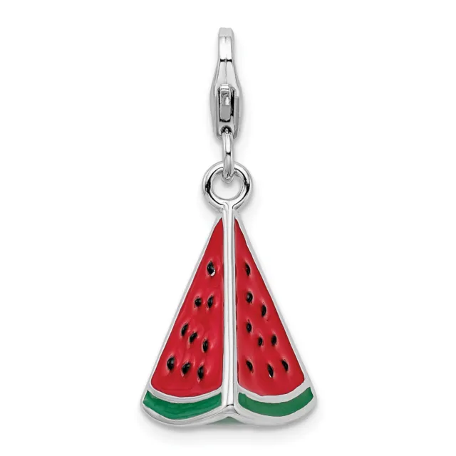 Amore La Vita Silver  Polished 3-D Enameled Watermelon Wedge Charm with Fancy Lo
