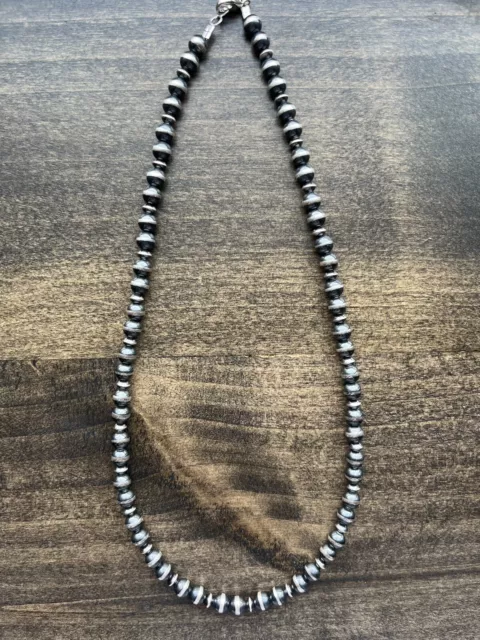 18” Sterling Silver 6mm and 4.5x3mm Navajo Pearl Necklace