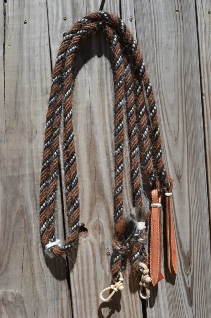 Jose Ortiz 5/8" Mane Hair Split Reins 8 ft -  Chestnut, Black, White & Black