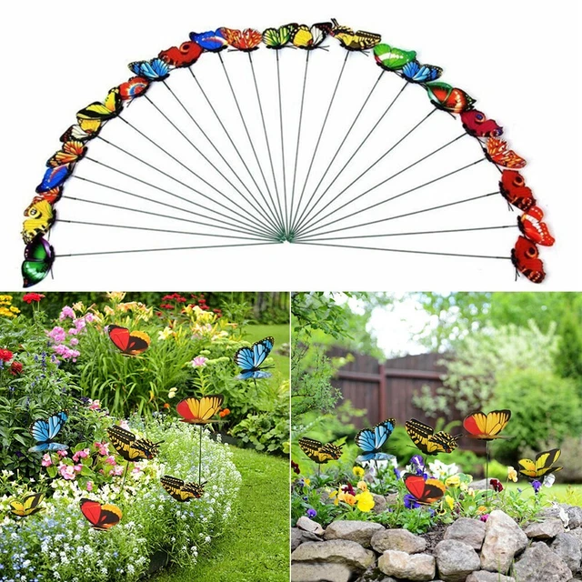 Lebensechte Schmetterling Pfähle Blumenbeet Garten Dekor Kunst Metall Rasen Ehe