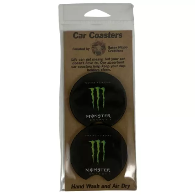 Car Coasters Monster Energy Drink Beverage Set of 2 Neoprene Absorbent