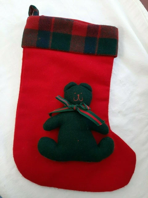 VTG Plaid 1984 Woof & Poof Christmas Stocking w/ Removeable Stuffed Teddy Bear