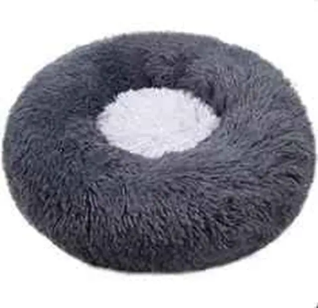 round Furry anti Anxiety Washable Dog Cat Bed, Calming Donut Pet Bed for Small/M
