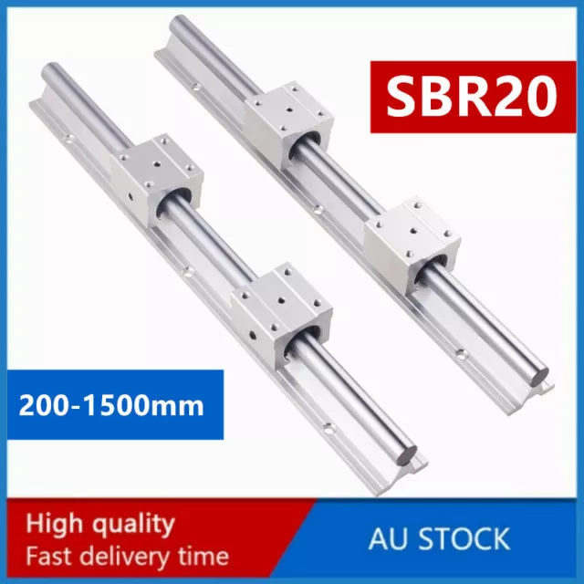 2X SBR20 Linear Rail Guide Slide Shaft Rod 200-1500mm + 4X SBR20UU Bearing Block