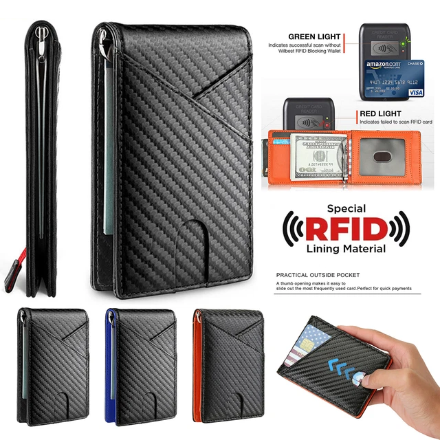 Mens Slim Wallet with Money Clip RFID Blocking Bifold Credit Card Slot Holder