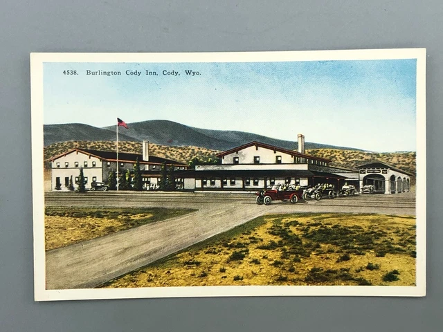 1920s BURLINGTON CODY INN - WYOMING Postcard Antique