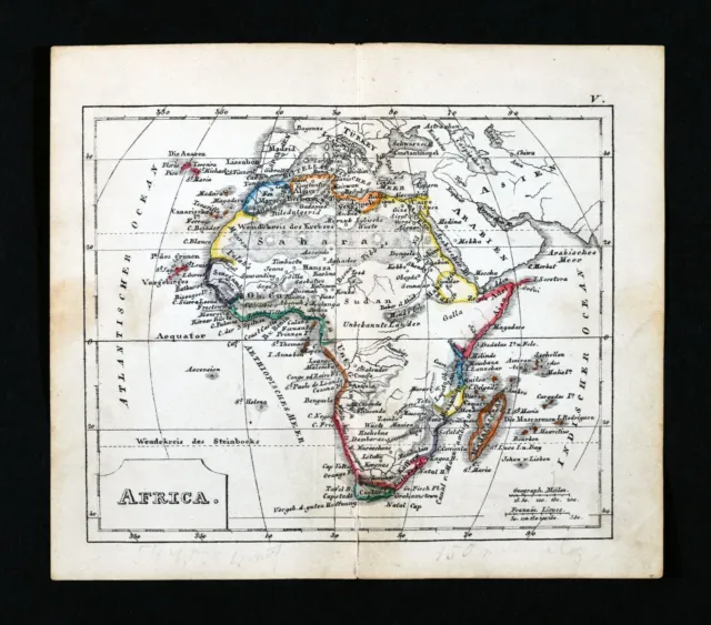1852 Eduard Beer Miniature Map Africa Guinea Egypt Nubia Madagascar Congo South