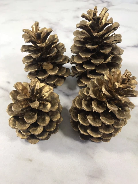 Juego de 4 decoraciones de cono de pino proyectos de artesanía de Navidad decoración oro brillante Navidad