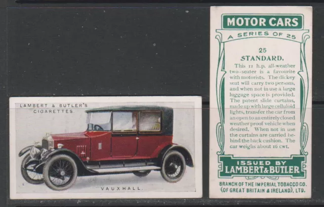 CIGARETTE CARDS Lambert & Butler 1922 Motor Cars - complete set