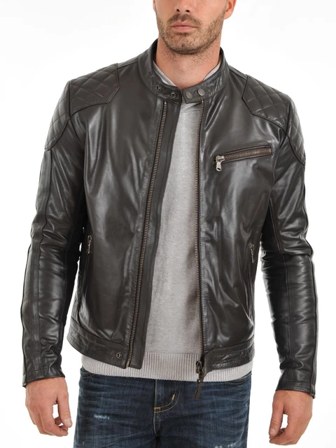 NEW Stylish Men's Genuine Lambskin Leather Black Slim Fit Jacket