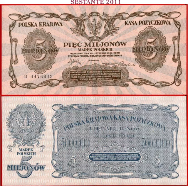 $ Poland - 5000000 5.000.000 5 Millions Marek 20.11. 1923 - P 38 - Xf++/Aunc