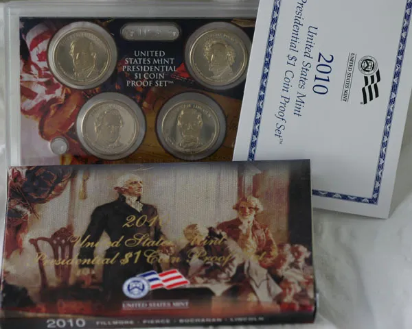 2010 Proof Presidential Coin Set 4 Golden Dollar Coins with Box and COA US Mint