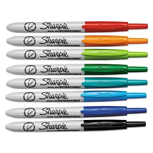 1742025 Retractable Permanent Marker Ultra Fine Tip Assorted Colors 8/Set