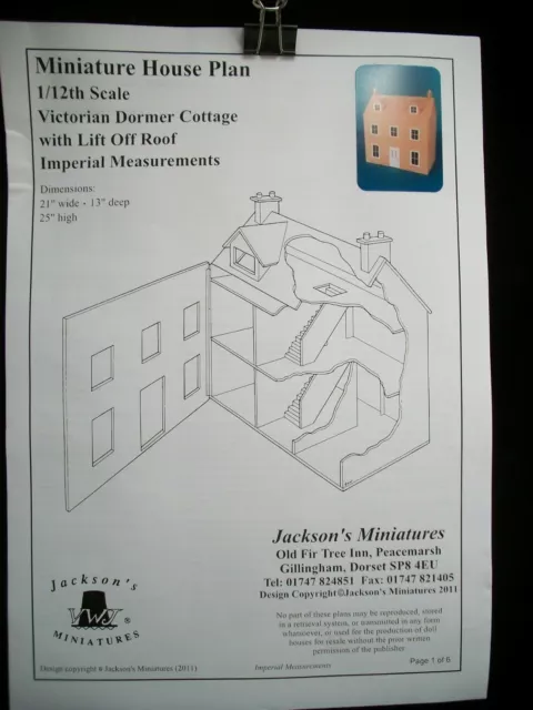 Dollhouse Plans: Victorian Dormer Cottage front opening design 1/12 scale A07