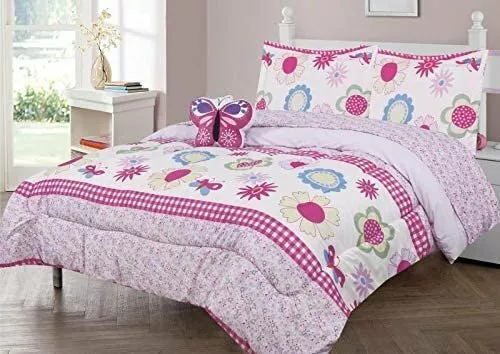 Home 4pc Full Size Kids Girls Teens Comforter Set w/2 Shams & Decorative Pilow.
