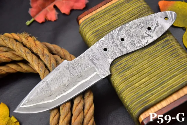 Custom San Mai 8.1"OAL Damascus Steel Blank Blade Hunting Knife Handmade (P59-G)