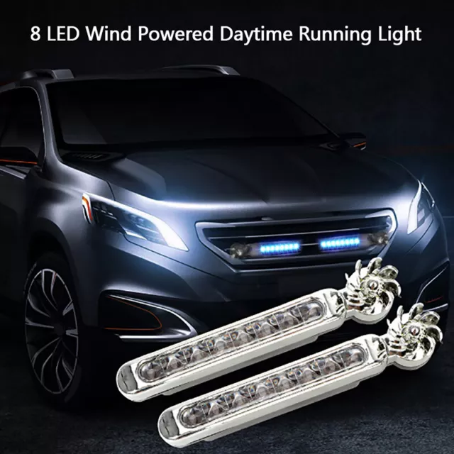 1Pcs Wind Powered 8 LED Car DRL Daytime Running Light Fog Warning Auto He.-lm