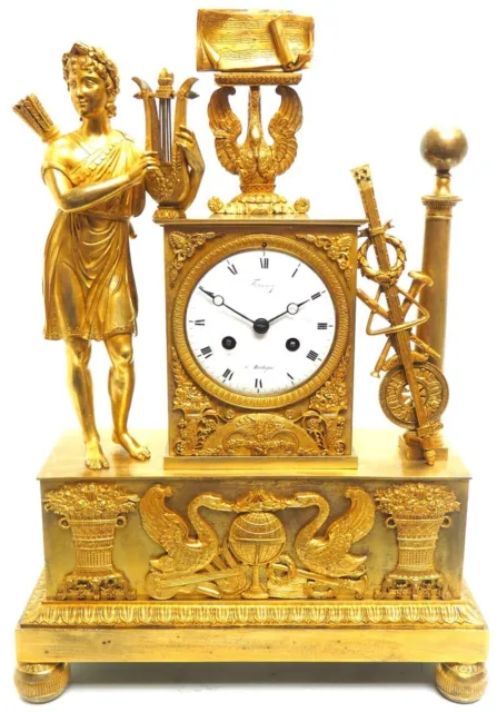 Fine French Empire Antique Mantel Clock Sought Solid Bronze Ormolu Case 1830