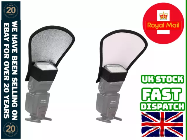 Flashgun Light Diffuser Softbox Reflector Silver / White - fits any flash
