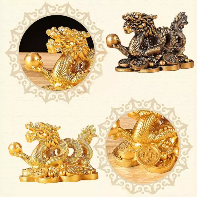 2024 LUNAR NEW Year Dragon Ornament Rich Golden Dragon Statue