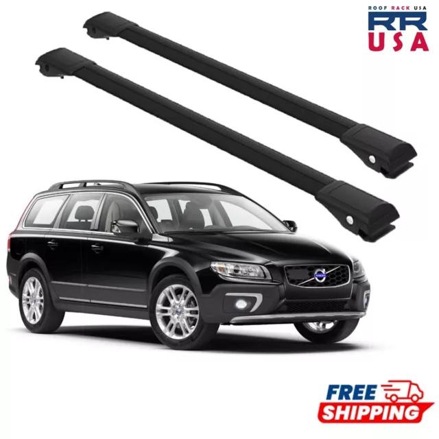 For Volvo XC70 2007-2016 Roof Racks Cross Bars Carrier Rails Black Set 2 pcs