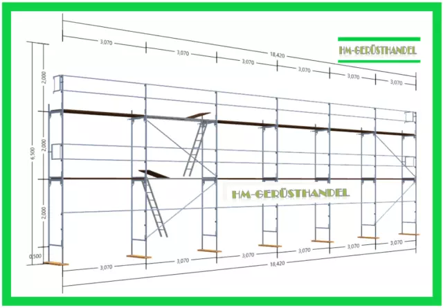 Neues Gerüst Fassadengerüst Baugerüst 120qm AF Stahl Feld 3,07m Alu-Rahmentafel