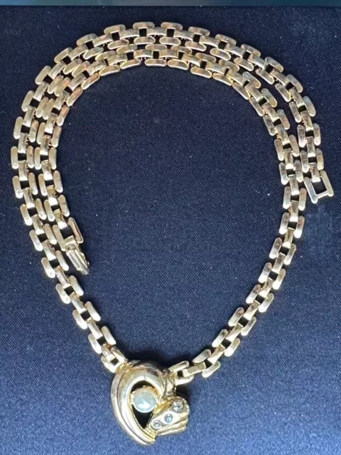 Schöne Vintage Französisch Designer Halskette - Vergoldet Metall -half Herz Form