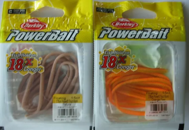 2 - Berkley Powerbait Floating Trout Worm - 15/Ct - 3- Orange