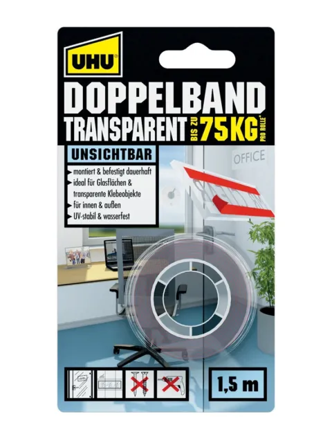 UHU 45375 Extra Strong Transparent Double-Sided mounting Tape, Doppelband Doppel