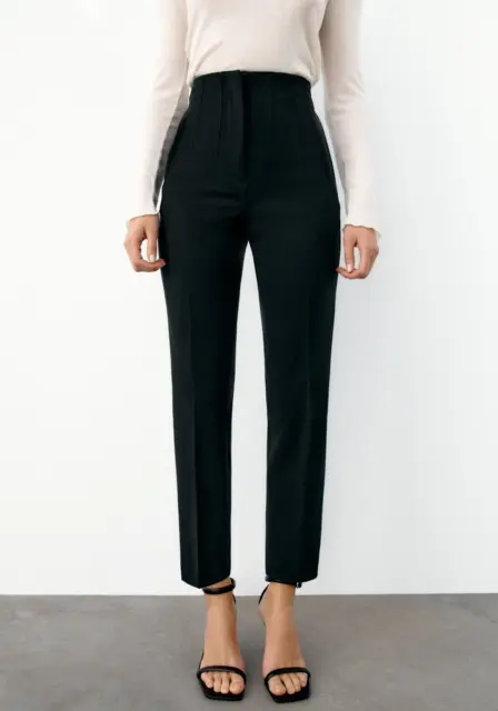 ZARA WOMAN NEW HIGH-WAIST TROUSERS SIZE SMALL COLOR: BLUE / GREY