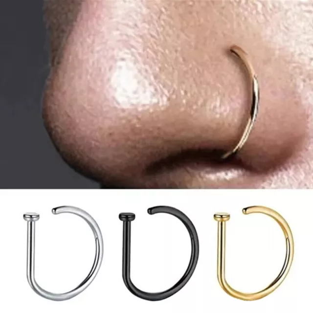 10Pcs Curved Barbell Fake Nose Piercing D Shaped Tragu Helix Stud Earring Hoop