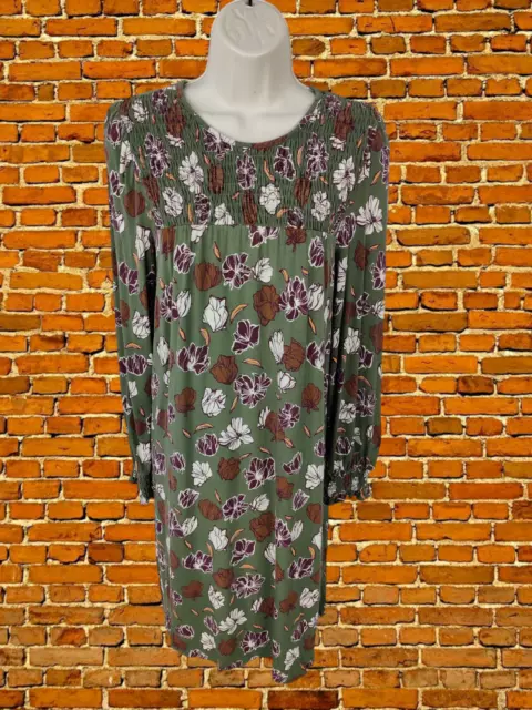 Womens Next Maternity Size Uk 12 Green Floral Shirred Jersey A-Line Dress Knee