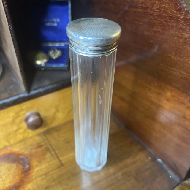 Antique Sterling Silver Engine Turned Toilet Jar