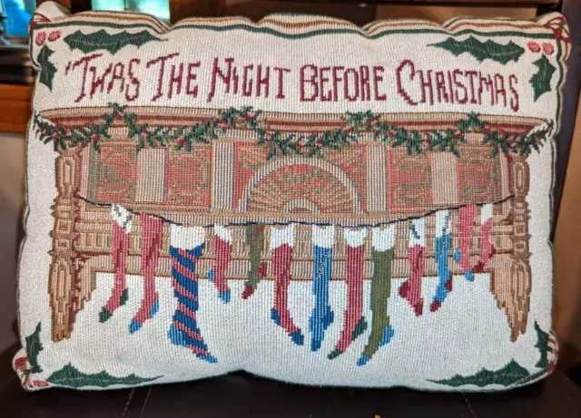 Vintage Tapestry ‘Twas The Night Before Christmas" Needlepoint throw  pillow 90s