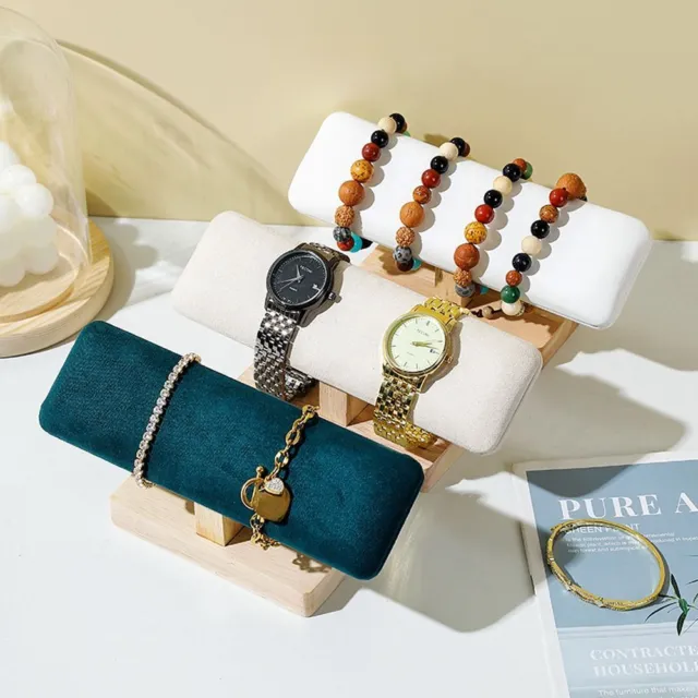 Wooden Velvet Jewelry Bracelet Watch Display Holder Stand Showcase Organizer✅