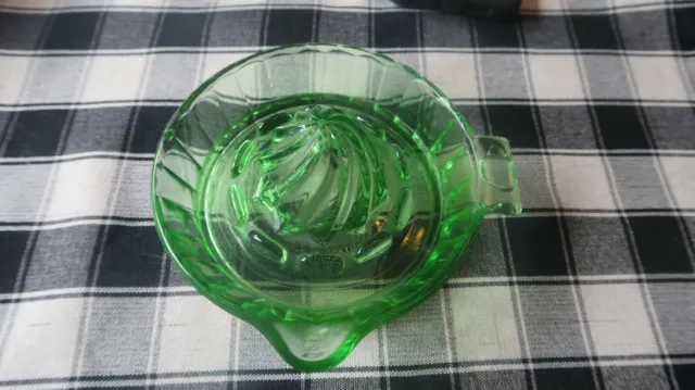 Antique Vintage Green Depression Vaseline Uranium Glass Citrus Juicer Reamer 6"