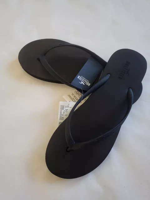 Hollister Women's Logo Flip Flop/ Sandal Black Size 8/9 New With Tags