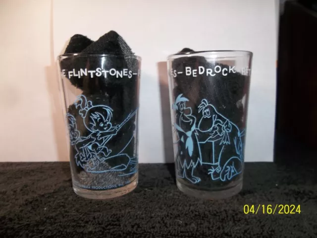 2 Different Flintstone  1964 Welches Jelly Glasses Fred Barney Wilma Betty