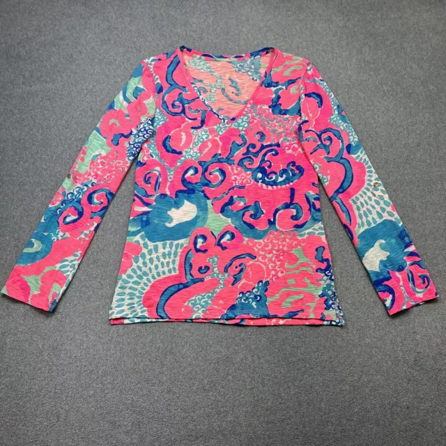 Lilly Pulitzer Top Womens XS Pink Blue Jennifer Coral Reef Im So Jelly V Neck