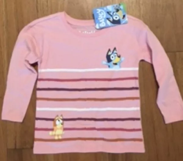 Bluey T Shirt, long sleeve, size 4, pink with stripes, new, with label