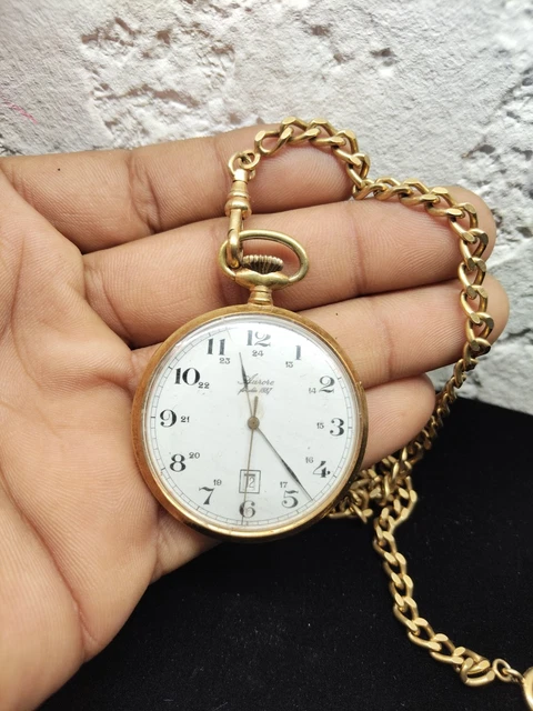 Montre Gousset Aurore 1983 + Chaîne - Occasion, Quartz, à Réviser, Boîtier Acier Argenté