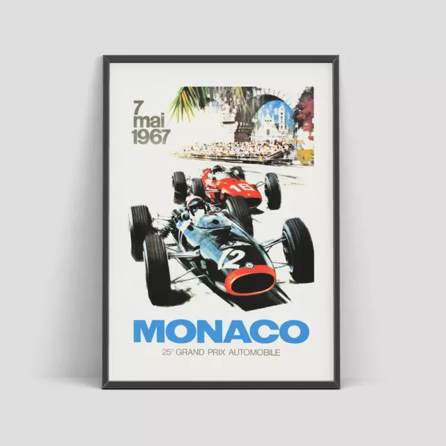 Monaco Grand Prix 1967 - Vintage F1 Poster Retro Wall Art Print.