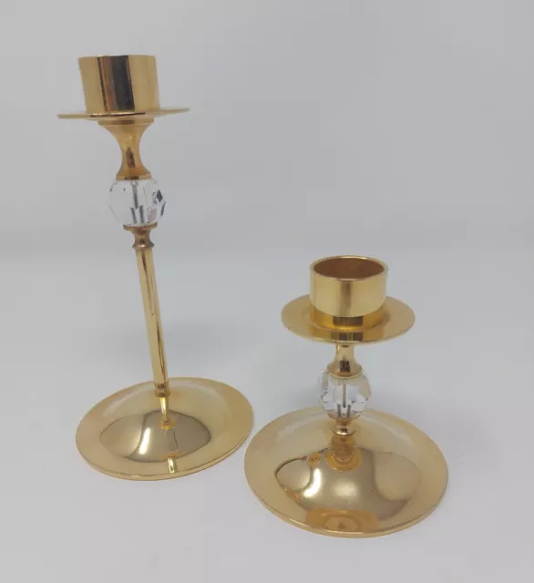 Pair of vintage Gold Plated and Crystal Candlesticks, Lovsjo ?